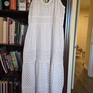White Eyelet And Crochet Tiered Maxi Dress